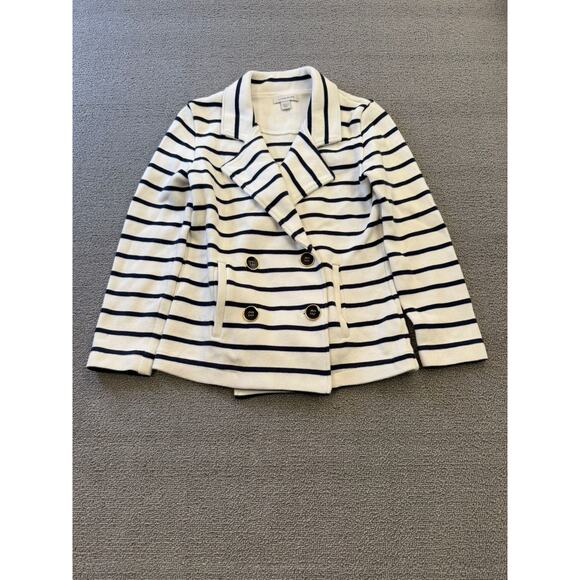 Boston Proper Women's Small White Black Striped Double Breasted Sweater Jacket - Picture 1 of 11